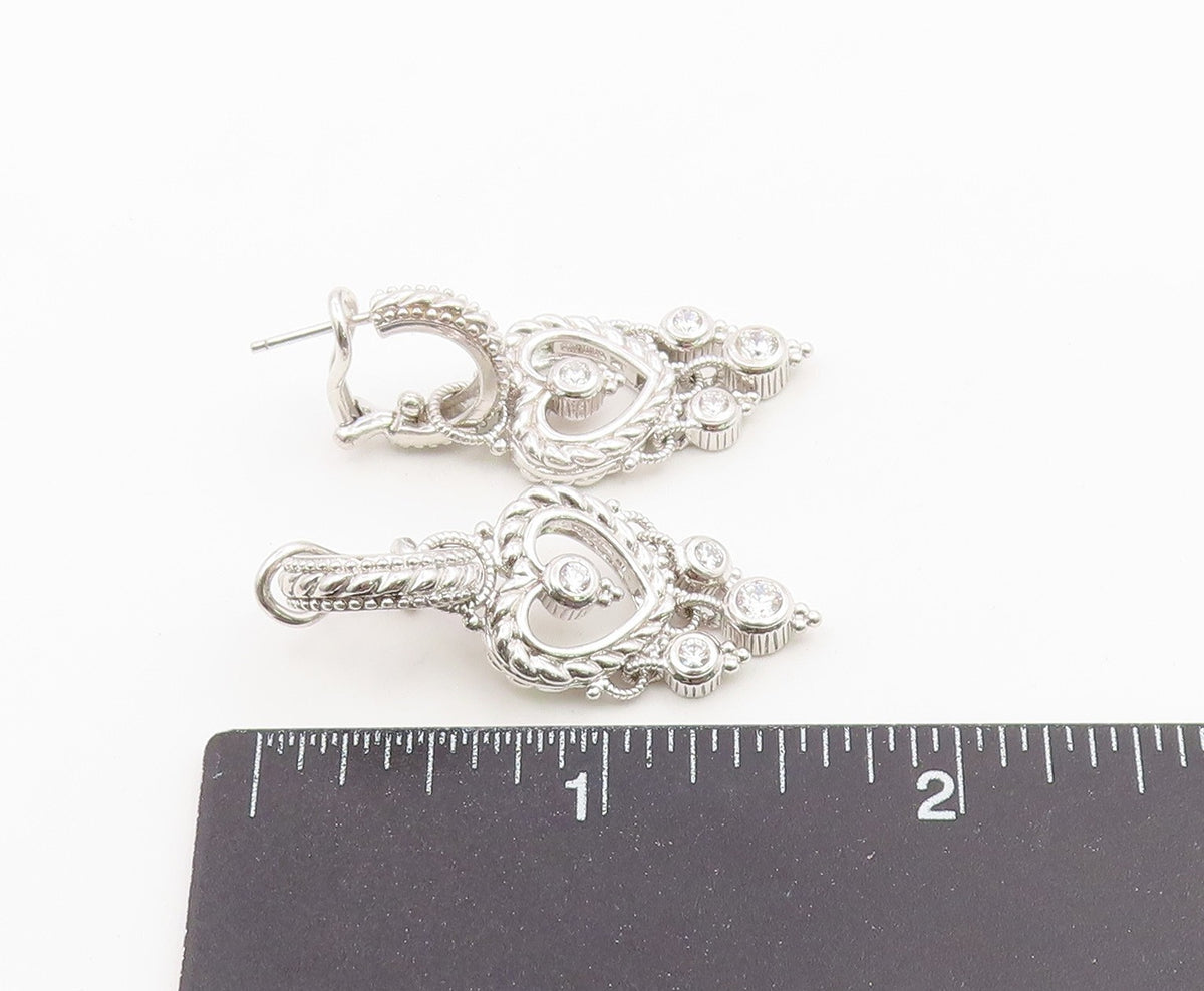 925 Sterling Silver Vintage Earrings JUDITH RIPKA CZ Love Heart Drop  EG14495