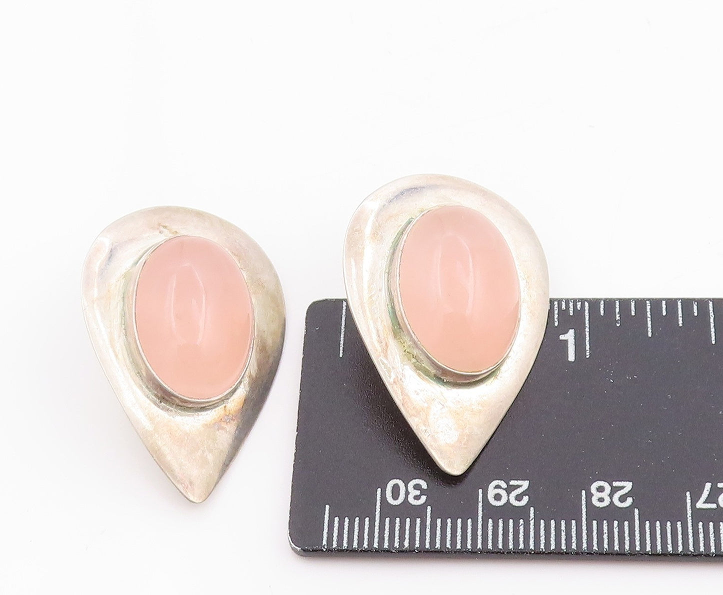 925 Sterling Silver Vintage Earrings Cabochon Rose Quartz Designer Drop  EG13745