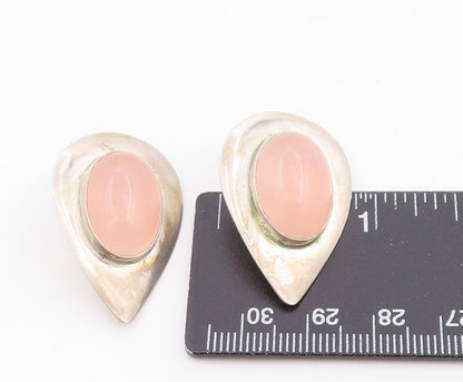 925 Sterling Silver Vintage Earrings Cabochon Rose Quartz Designer Drop  EG13745