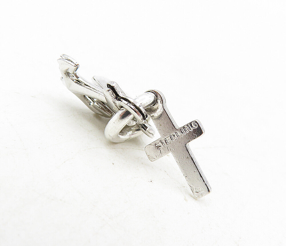 925 Sterling Silver  Shiny Love Heart Religious Cross Anchor Pendant  PT6764