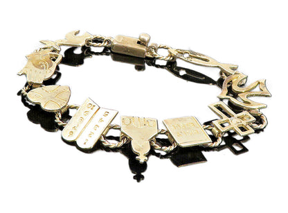 925 Sterling Silver  Vintage Holy Bible Religious Link Chain Bracelet  BT3776