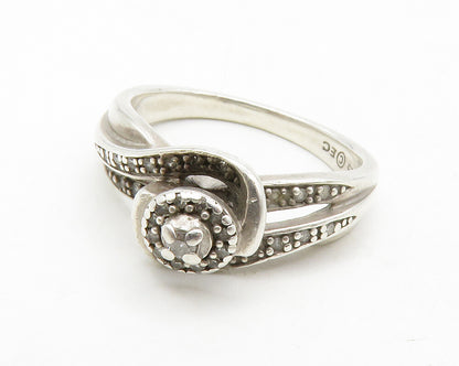 925 Silver  Vintage Genuine Diamonds Floral Bypass Band Ring Sz 7  RG13383
