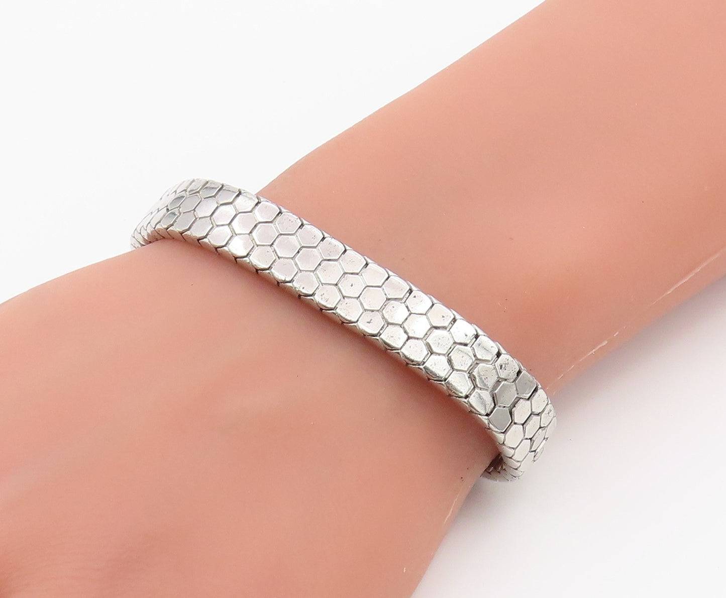 925 Sterling Silver Vintage Bracelet Classic Hexagonal Honeycomb Chain  BT12152