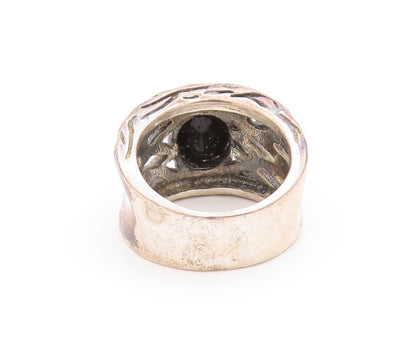 925 Sterling Silver Vintage Ring EFFY Brutalist Carved Oval Onyx  Sz 8  RG33247