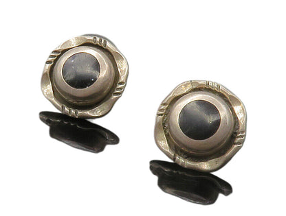 MEXICO 925 Sterling Silver  Vintage Inlaid Black Onyx Stud Earrings  EG8802