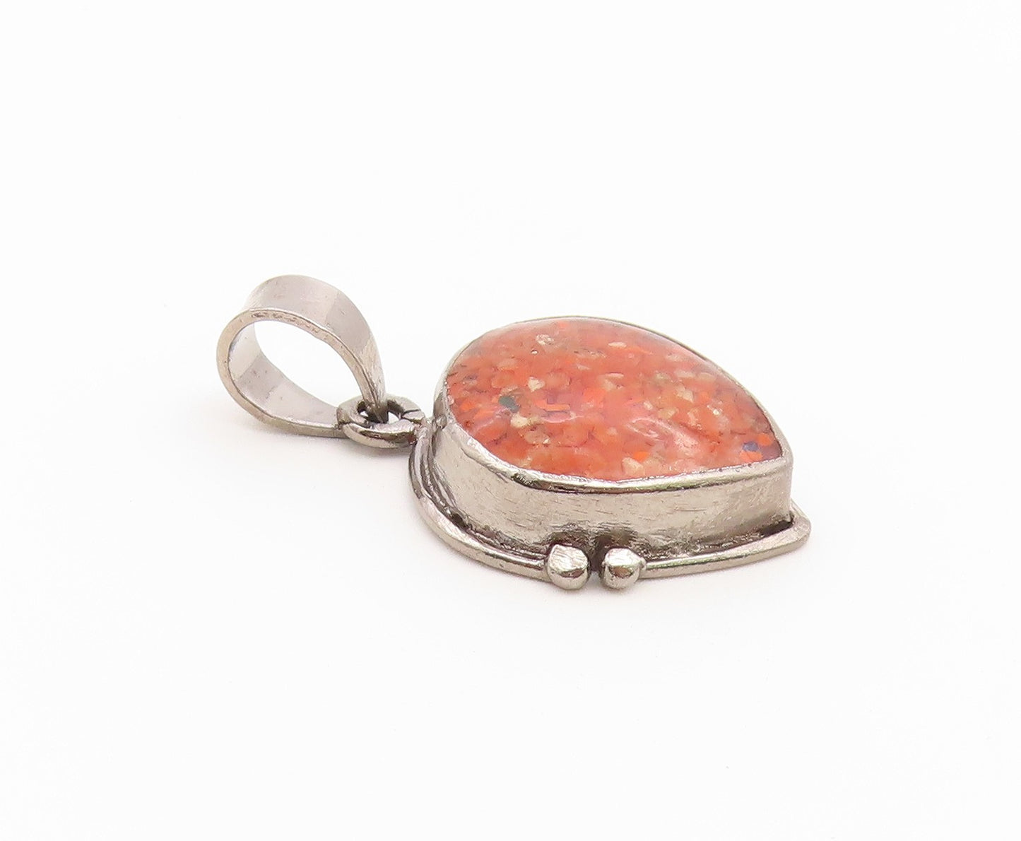 925 Sterling Silver Vintage Pendant Crushed Gemstone Teardrop Charm  PT26593