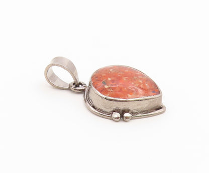 925 Sterling Silver Vintage Pendant Crushed Gemstone Teardrop Charm  PT26593