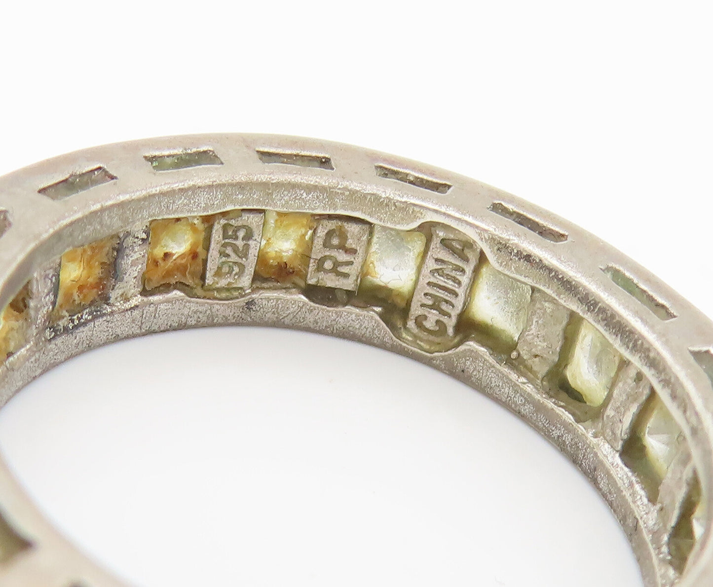 925 Sterling Silver Vintage Ring Minimalist Inlay Topaz 360 Band Sz 9  RG27821