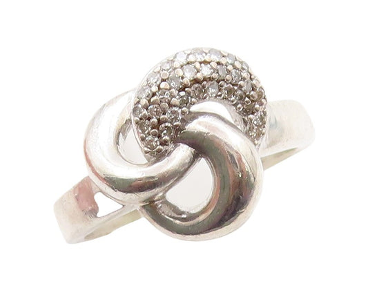 925 Sterling Silver Vintage Ring Genuine Diamonds Inlay Loops  Sz 8  RG31336