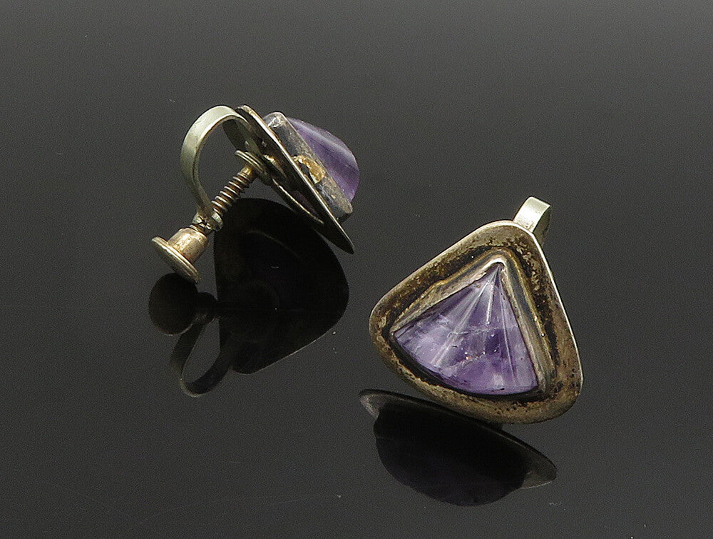 MEXICO 925 Silver  Vintage Triangular Sugilite Non Pierced Earrings  EG11672