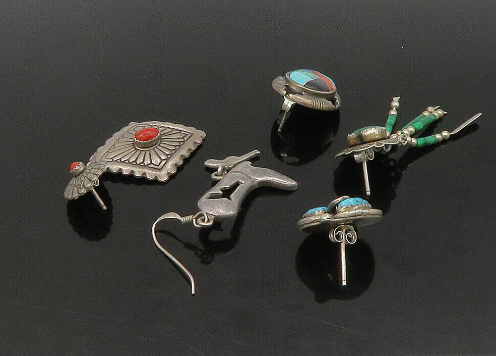 ZUNI NAVAJO 925 Silver  Vintage MultiStone Lot Single Earrings  EG11260