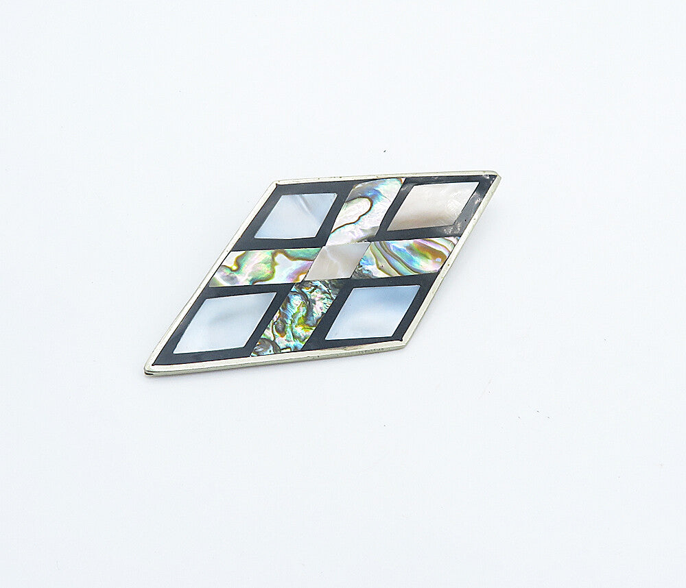 MEXICO 925 Silver  Vintage Mother Of Pearl & Abalone Shell Brooch Pin  BP2884