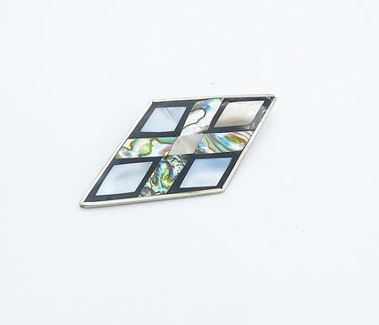 MEXICO 925 Silver  Vintage Mother Of Pearl & Abalone Shell Brooch Pin  BP2884