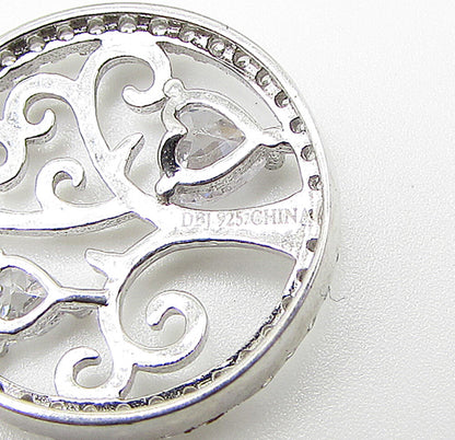 925 Sterling Silver  White Cubic Zirconia Love Heart Tree Drop Pendant  PT1734