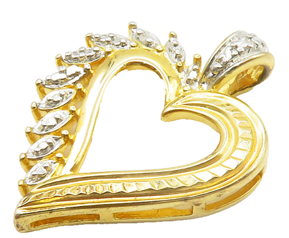 925 Sterling Silver  Genuine Diamond Gold Plated Love Heart Pendant  PT11392