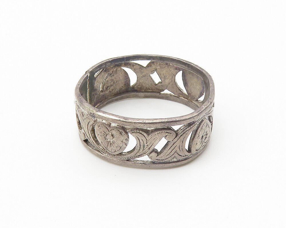 925 Sterling Silver  Vintage Dark Tone XO Hug & Kiss Band Ring Sz 6  RG10221