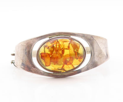 925 Sterling Silver Vintage Bracelet Designer Oval Honey Amber Bangle  BT10910