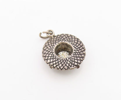 925 Sterling Silver  Vintage Dark Tone Sun Hat Motif Petite Pendant  PT17910