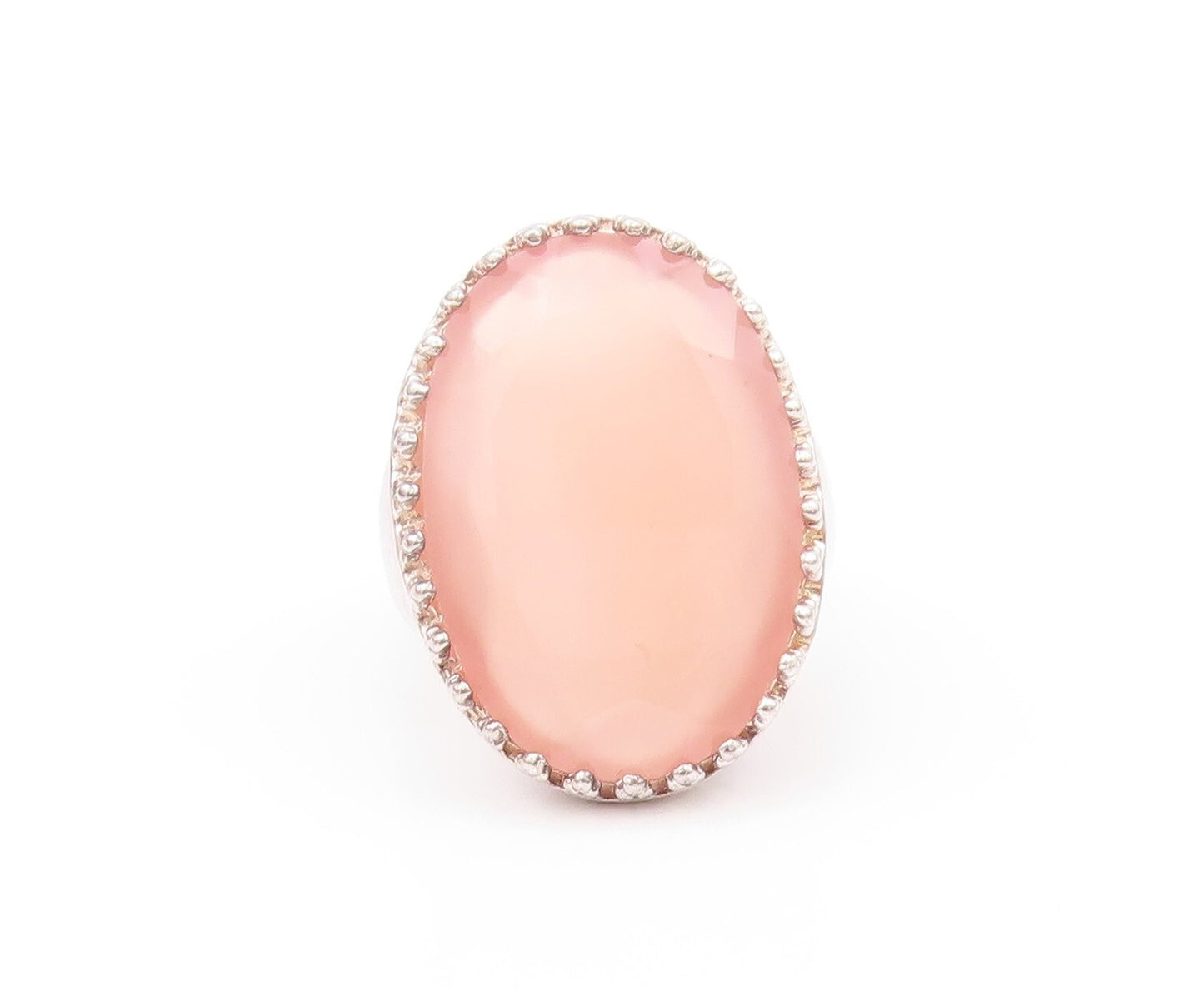 925 Sterling Silver Vintage Ring JACMEL Large Oval Pink Gemstone  SZ 8  RG32115