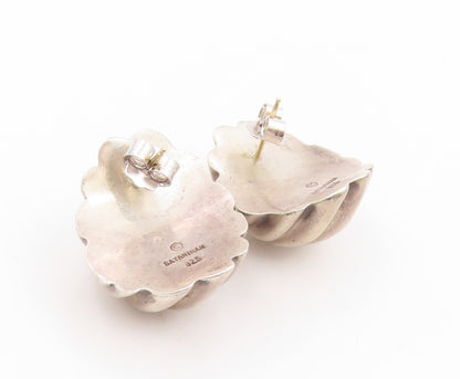 14k Gold & 925 Sterling Silver Vintage Earrings BAYANIHAN Ribbed Dome  EG14026