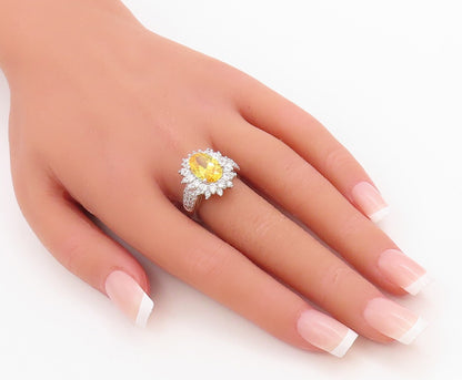 925 Sterling Silver Vintage Ring Designer Citrine & CZ Flower  Sz 7  RG30981