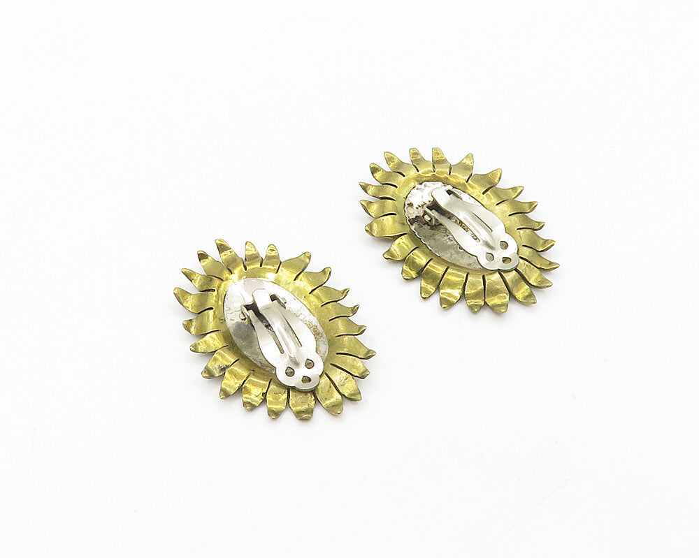 MEXICO 925 Silver  Vintage 2 Tone Sunflower Motif Non Pierce Earrings  EG9199