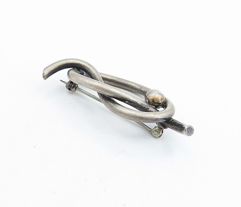 925 Sterling Silver  Vintage Dark Tone Pretzel Knot Design Brooch Pin  BP2117