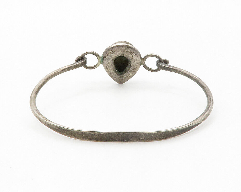 925 Sterling Silver  Vintage Abalone Pear Shape Book Bangle Bracelet  BT5403