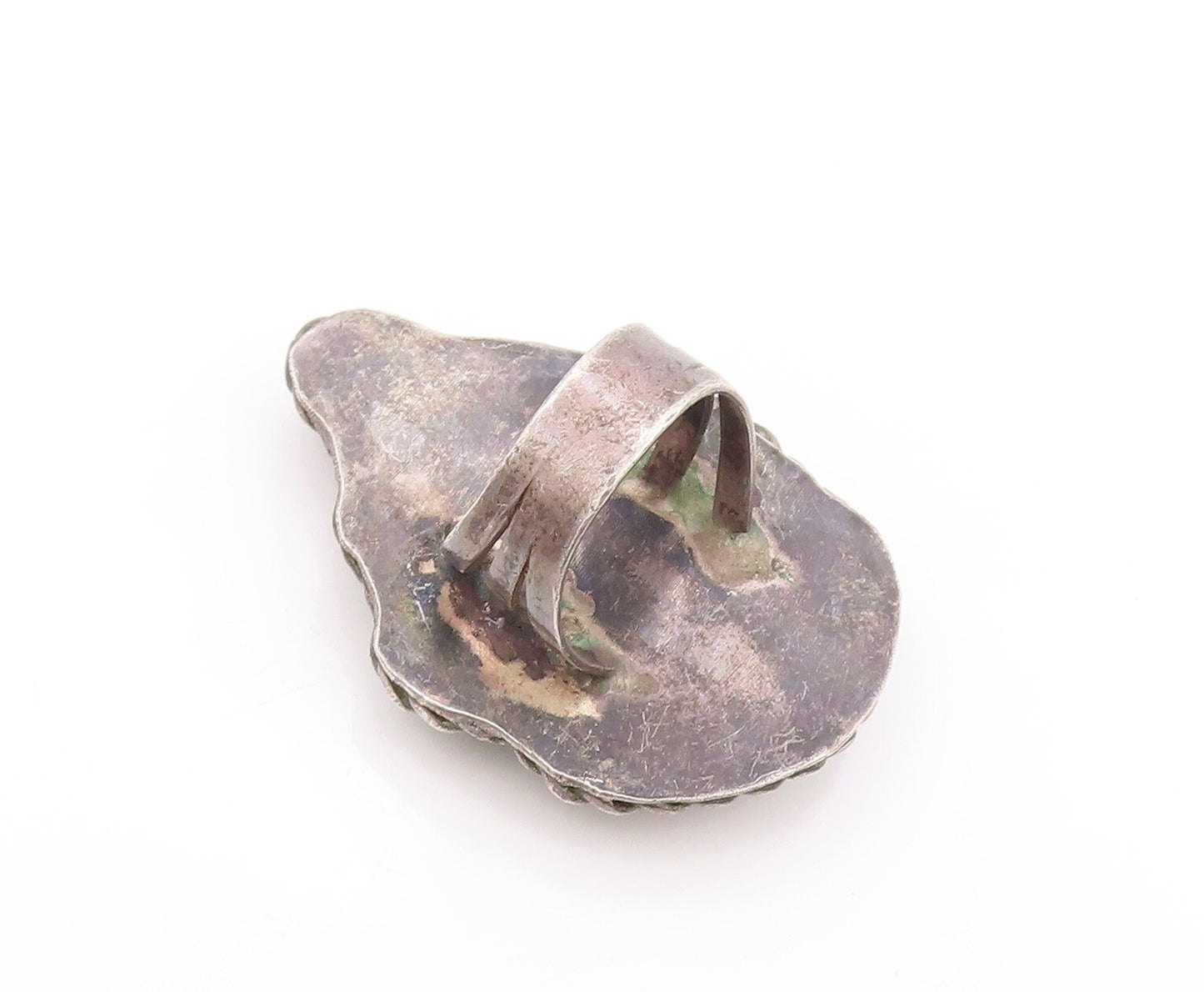 925 Sterling Silver Vintage Ring NAVAJO ZUNI Large Turquoise Leaf SZ 6.5 RG32119