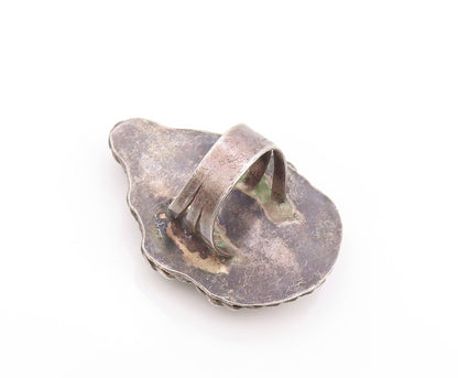 925 Sterling Silver Vintage Ring NAVAJO ZUNI Large Turquoise Leaf SZ 6.5 RG32119