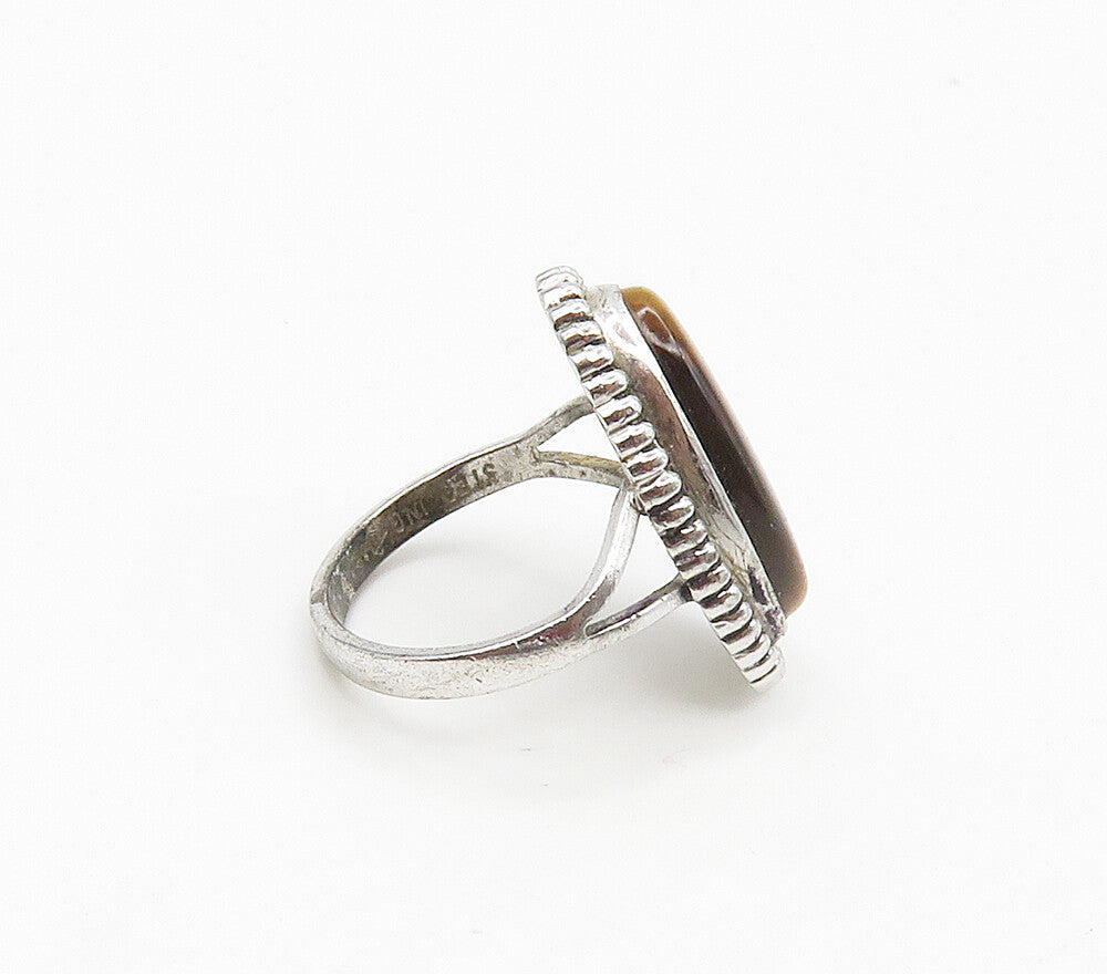 CLARK & COOMBS 925 Silver  Tiger's Eye Petite Cocktail Ring Sz 4  RG15661