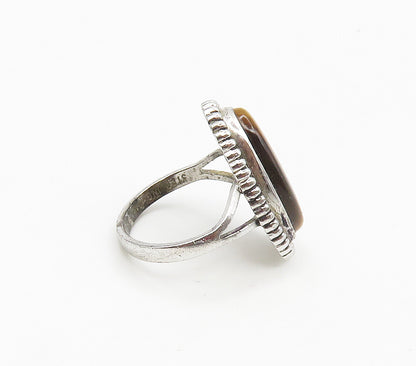 CLARK & COOMBS 925 Silver  Tiger's Eye Petite Cocktail Ring Sz 4  RG15661