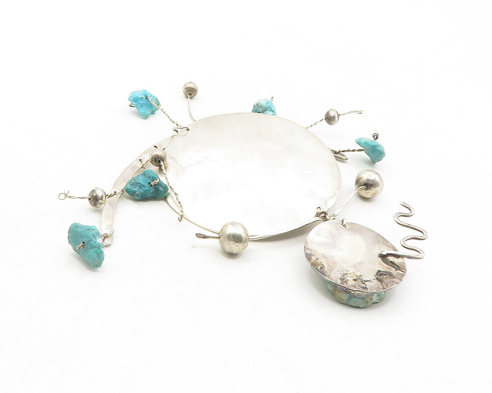 NATIZ 925 Sterling Silver  Vintage Turquoise Modernist Design Pendant  PT7769