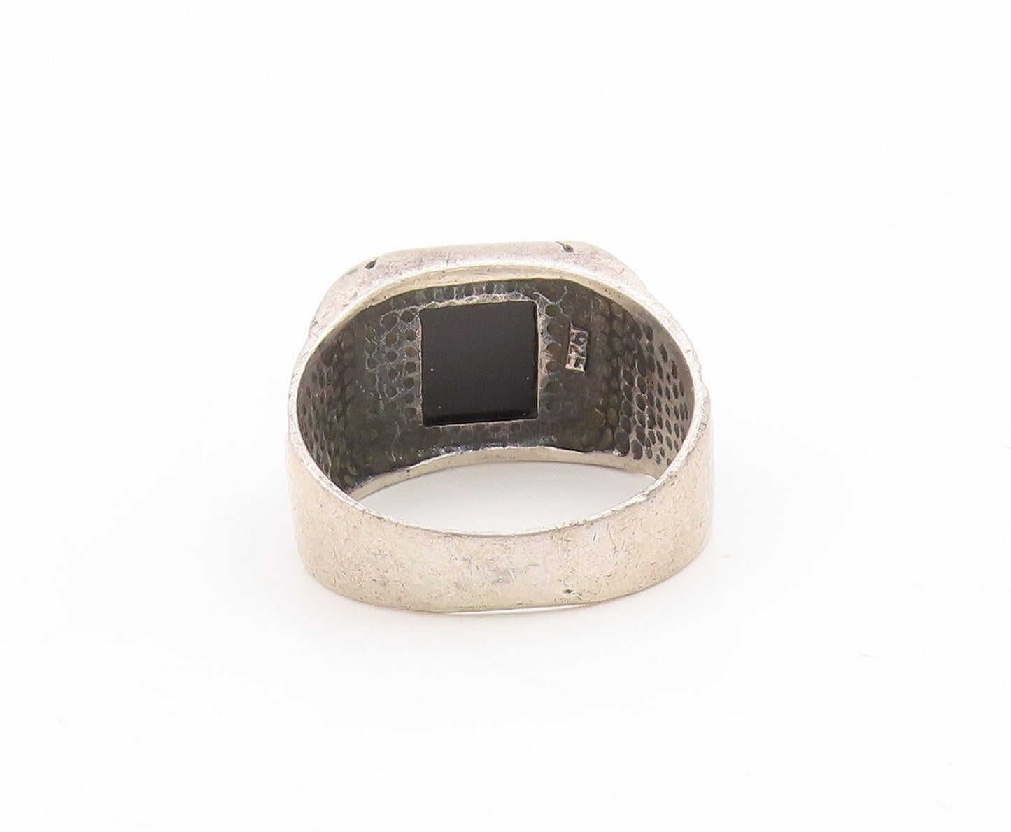 925 Sterling Silver Vintage Ring Onyx Etched Geometric Band  Sz 11.5  RG34001