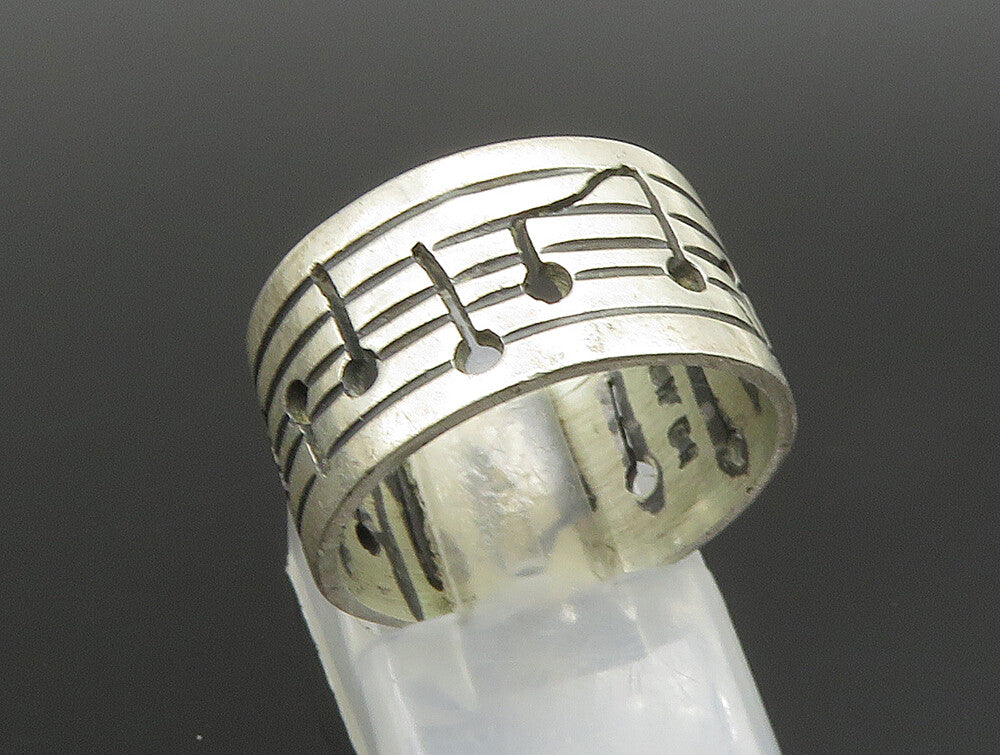 925 Sterling Silver  Vintage Open Musical Notes Band Ring Sz 7  RG24629