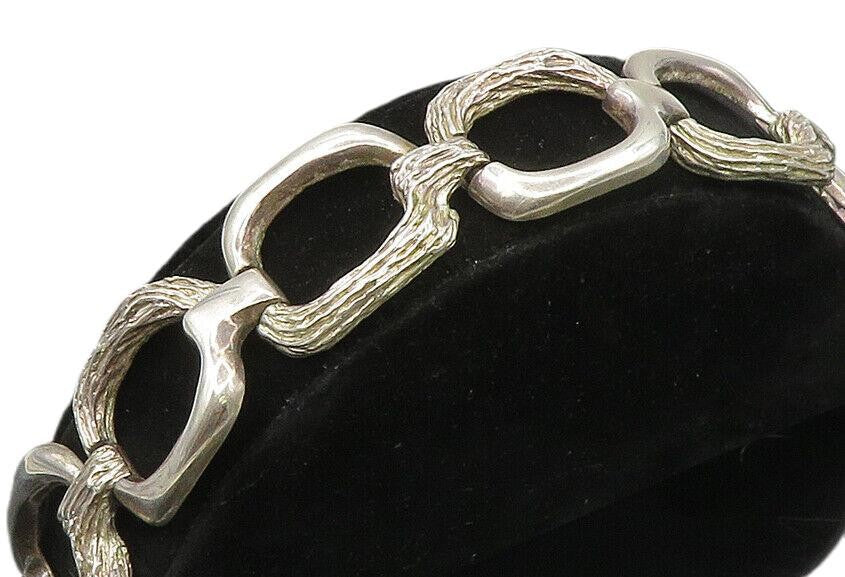 EUROPEAN 925 Silver  Vintage Open Circle Branch Textured Link Bracelet  BT9453