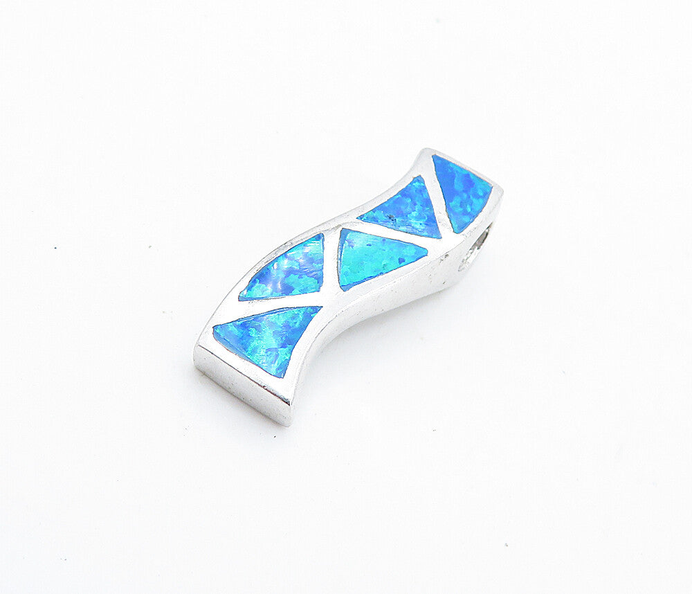 925 Sterling Silver  Inlaid Fire Opal Triangle Pattern Vertical Pendant PT5694