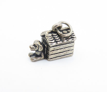 925 Sterling Silver  Vintage  Petite Dark Tone Dog In Dog House Pendant PT4950