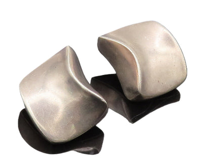 ALFRED KARRAM 925 Silver  Vintage Rectangular Swirly Solid Earrings EG12705