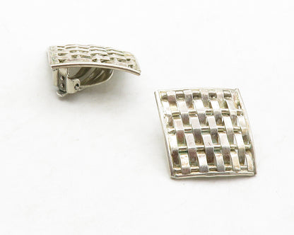MEXICO 925 Sterling Silver Vintage Woven Design Non Pierce Earrings  EG6813