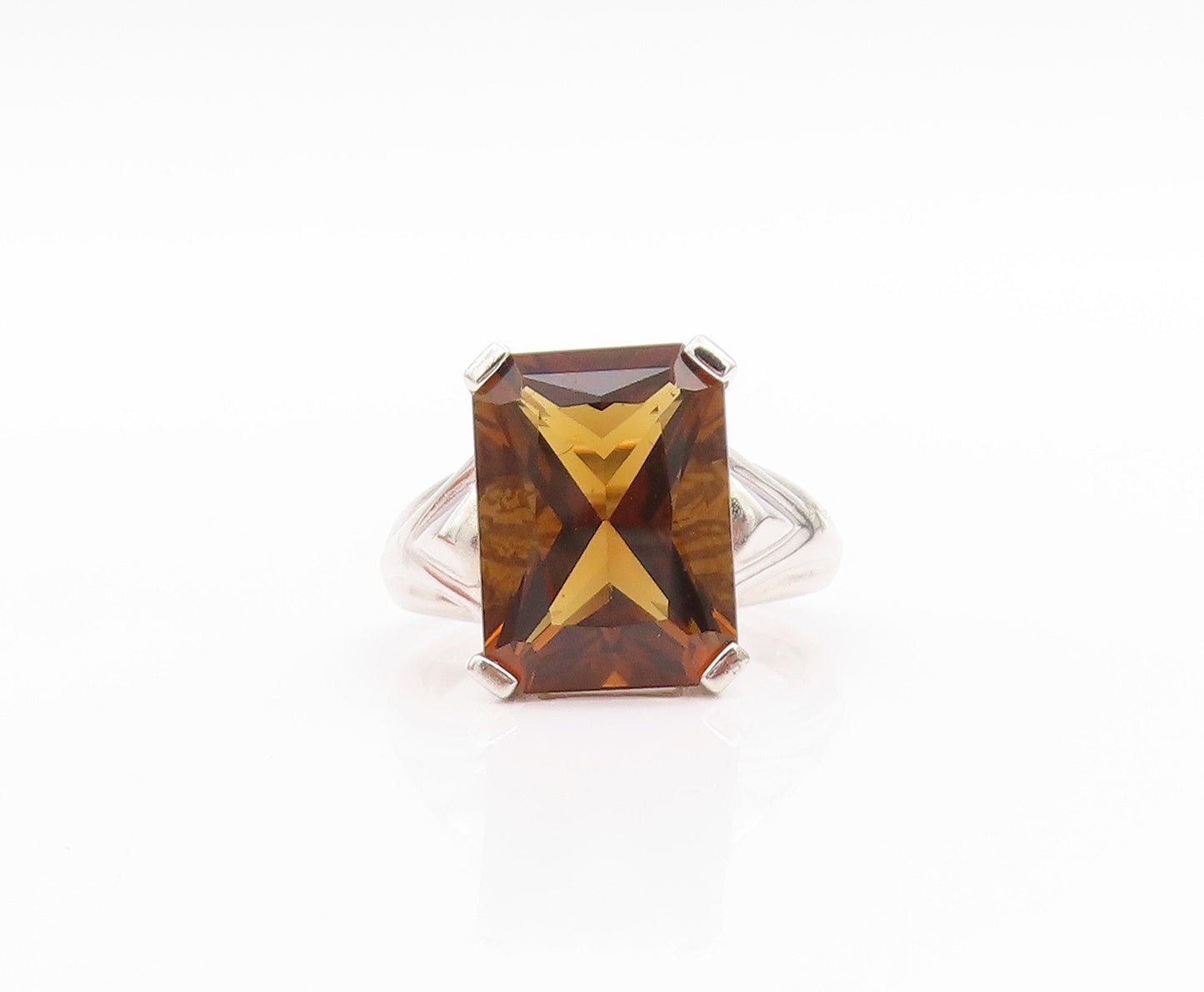 925 Sterling Silver Vintage Ring Smoky Quartz Solid Statement Band  Sz 8 RG33497