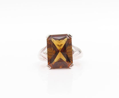 925 Sterling Silver Vintage Ring Smoky Quartz Solid Statement Band  Sz 8 RG33497
