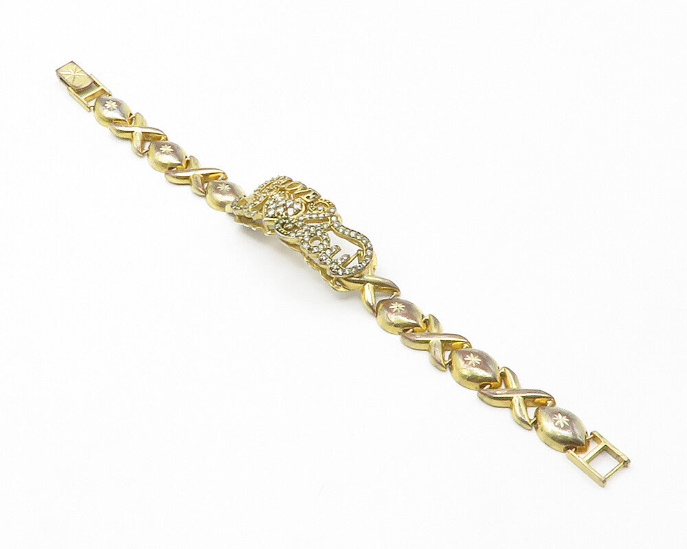 925 Sterling Silver  Vintage White Topaz I Love You XO Chain Bracelet  BT5603