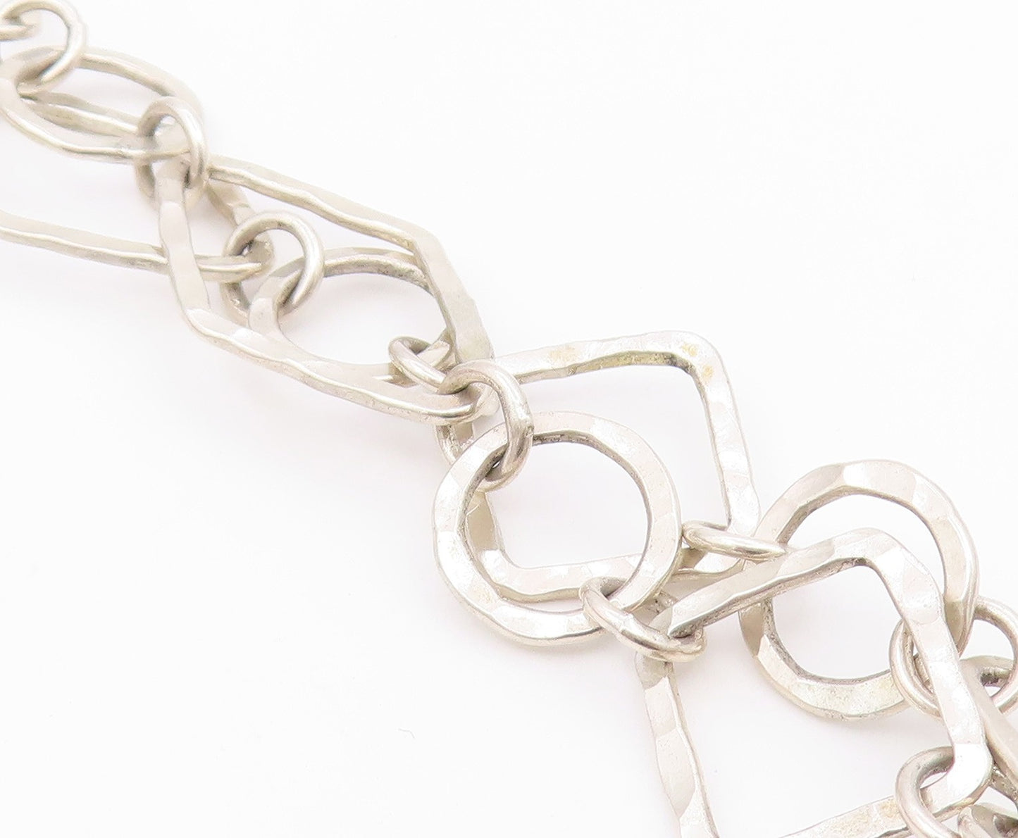 DESIGNER 925 Silver Vintage Shiny Hammered Multi Shape Chain Bracelet BT8819