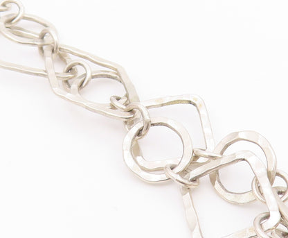 DESIGNER 925 Silver Vintage Shiny Hammered Multi Shape Chain Bracelet BT8819