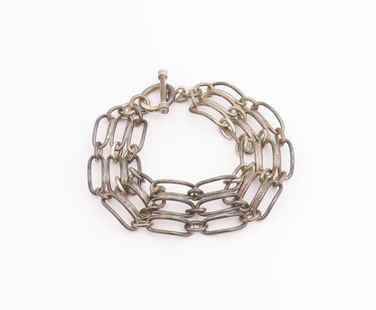 925 Sterling Silver Vintage Bracelet Triple Strand Open Loop Chain  BT12218