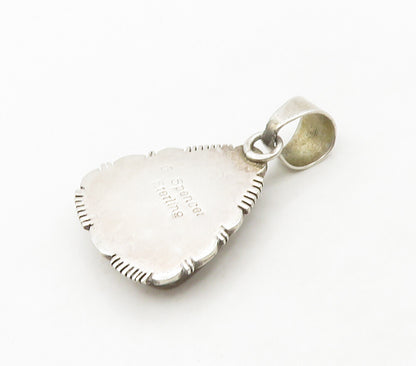 SPENCER NAVAJO 925 Silver  Vintage Grey Jasper Etched Border Pendant  PT13034