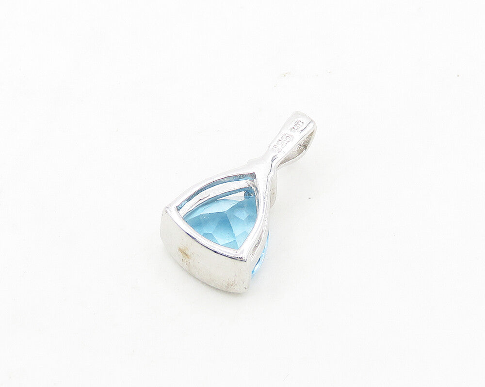 925 Sterling Silver  Faceted Blue Topaz Shiny Drop Pendant  PT15028