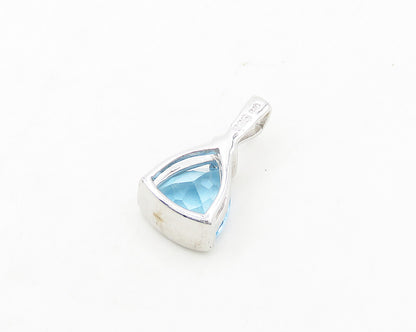 925 Sterling Silver  Faceted Blue Topaz Shiny Drop Pendant  PT15028