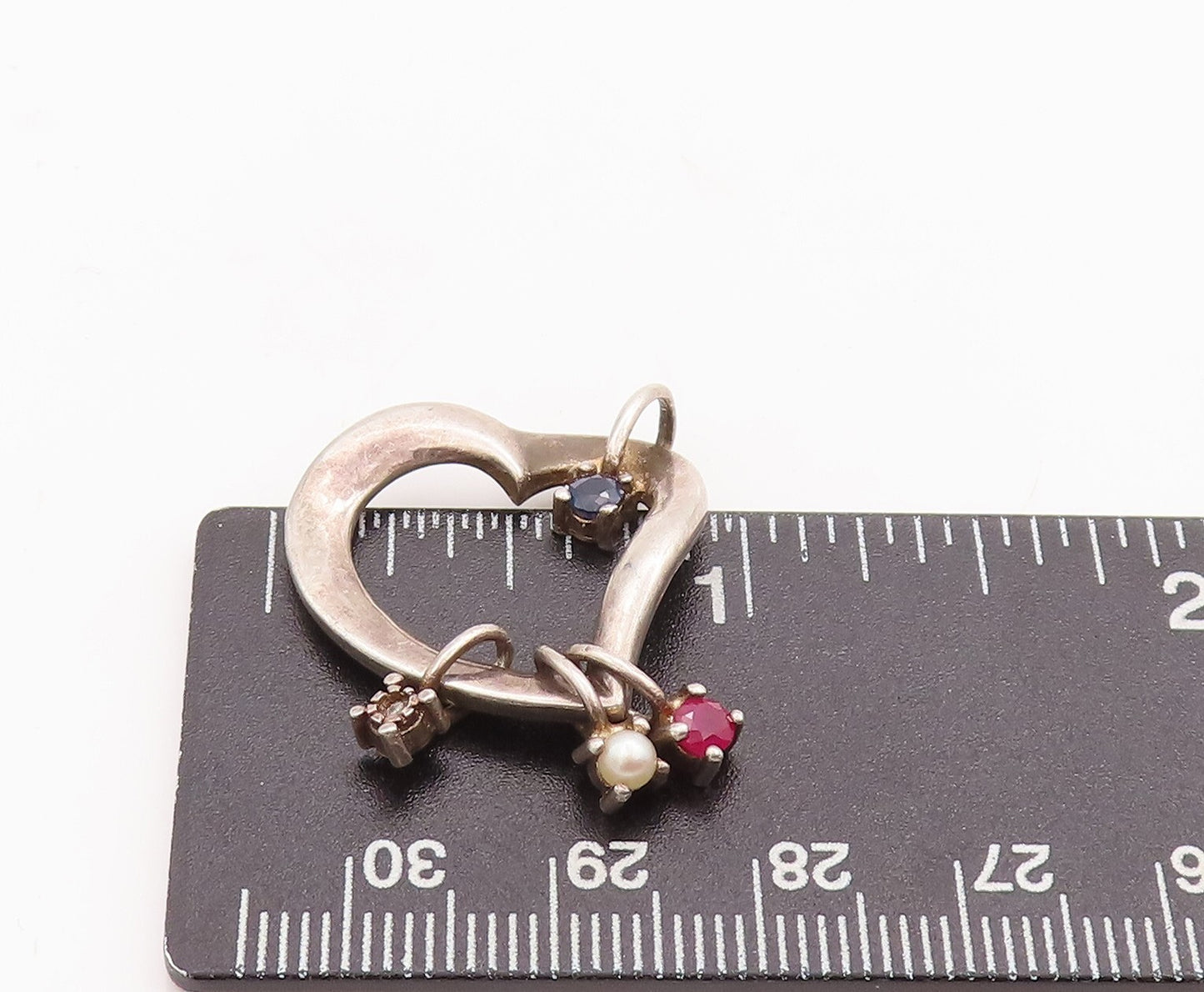 925 Sterling Silver Vintage Pendant LENOX Cutout Heart With Gemstones PT23303